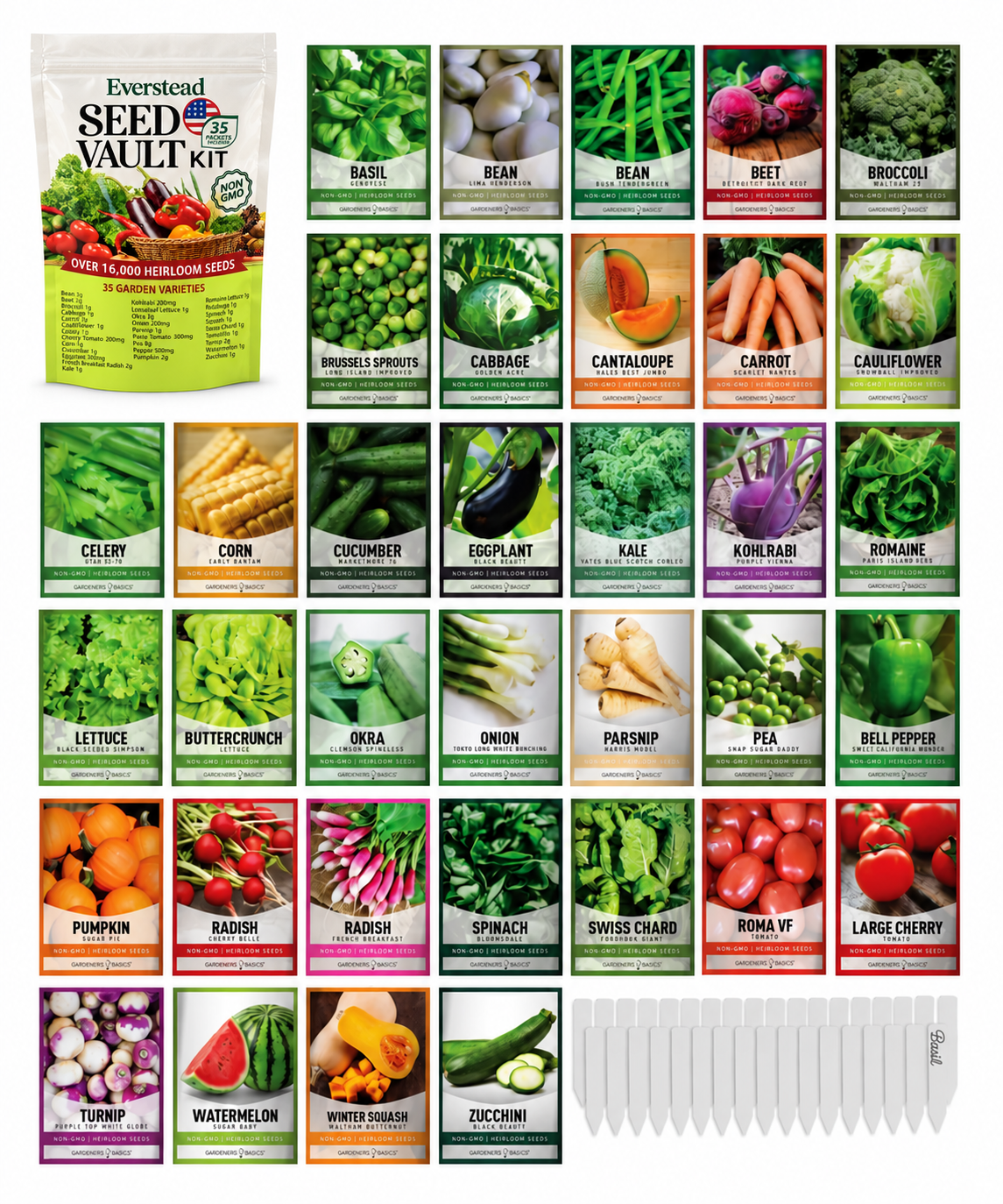 Everstead Seed Vault with vegetable seed packets and plant markers